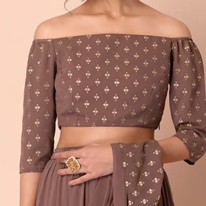 2XL Dusty Pink Foil Off Shoulder Crop Top (Choli)